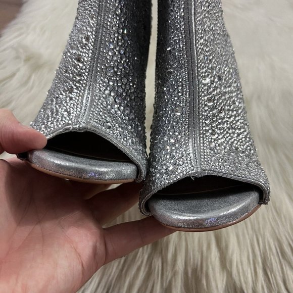 Steve Madden Women's Size 6 Silver Dispute R Embellished  Peep Toe Stiletto Boot - Picture 6 of 12